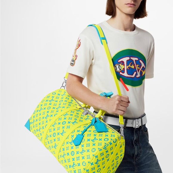 Louis Vuitton Keepall B 50 M21869 💯% Authentic Yellow/Turquoise DuffleBag - Picture 4 of 16